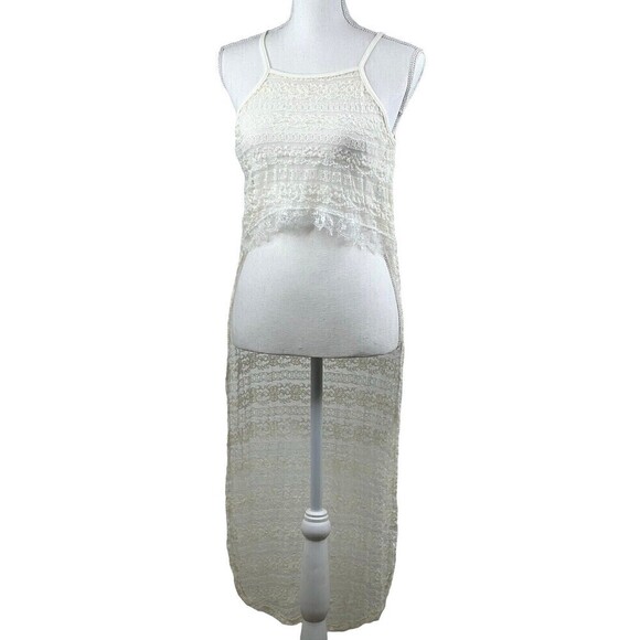 New Body Central Creme Swim Cover Up Top Stretch Lace Short Front Long Back Sz S - Picture 1 of 6